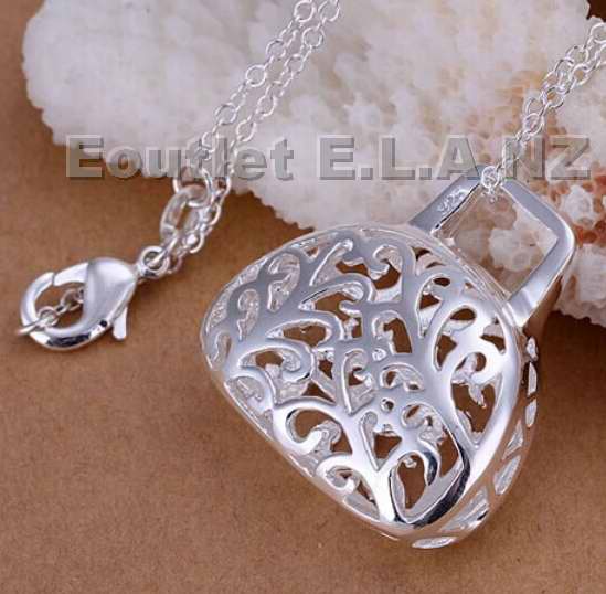26mm FILIGREE SILVER BAG NECKLACE-46cm